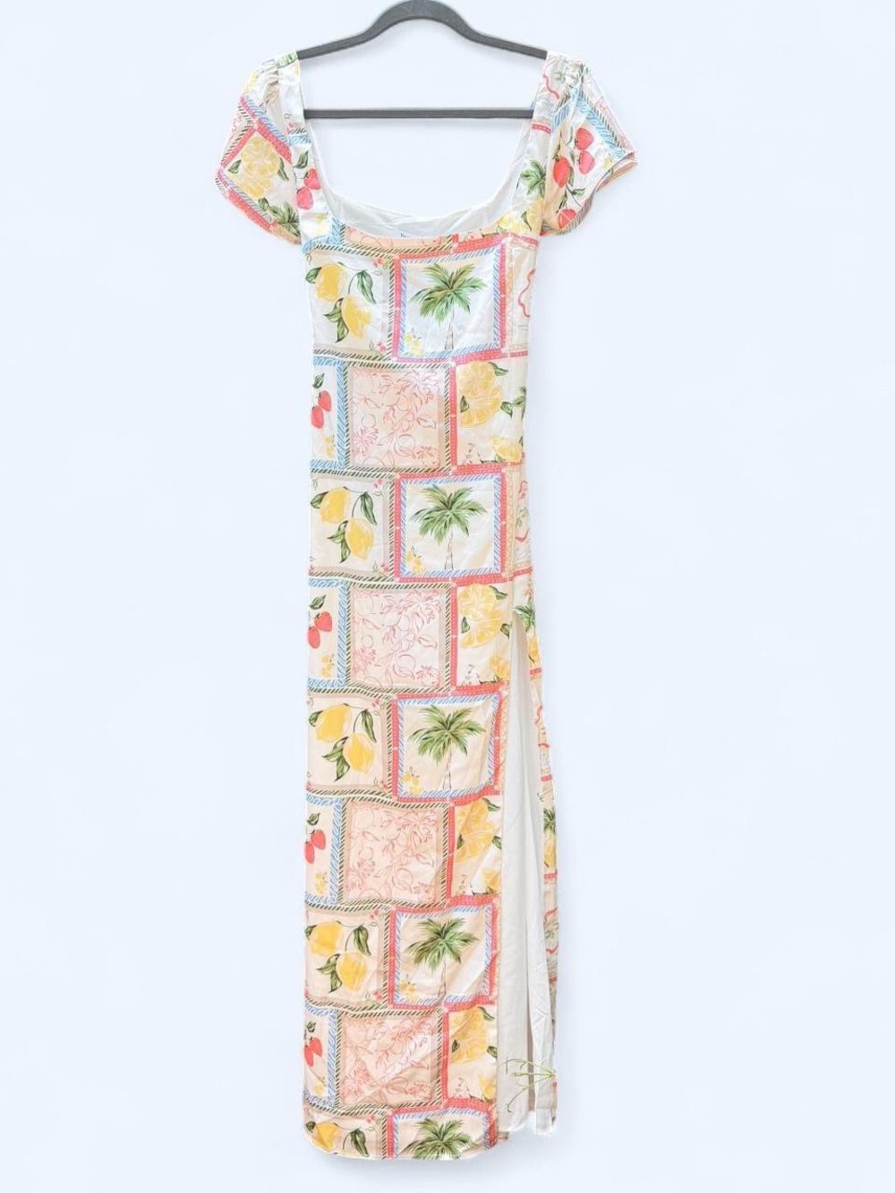 Casual Tropical Print Maxi Dress - White/Yellow